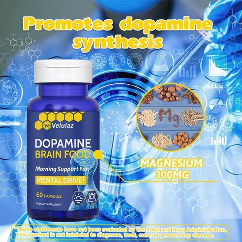 Dopamine Brain Nutritional Supplement - Dopamine &Magnesium Complex Formula for Concentration Support, Morning Mental Drive & Focus - Allergen-Free Mental Clarity Supplement, Professional Packaging in Saudi Arabia