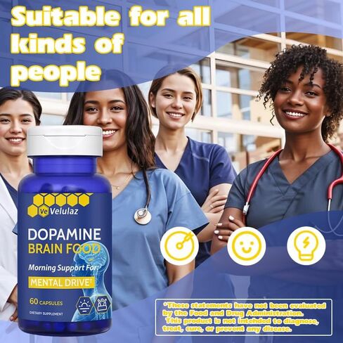 Dopamine Brain Nutritional Supplement - Dopamine &Magnesium Complex Formula for Concentration Support, Morning Mental Drive & Focus - Allergen-Free Mental Clarity Supplement, Professional Packaging in Saudi Arabia