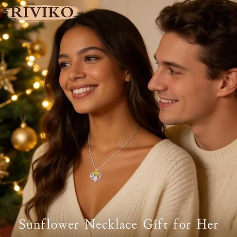 RIVIKO Valentine's Day Gifts for Her-Sunflower Birthstone Necklace for Women,925 Sterling Silver Heart Pendant,Anniversary Birthday Gifts for Women,Birthstone Jewelry for Wife Mother in Saudi Arabia