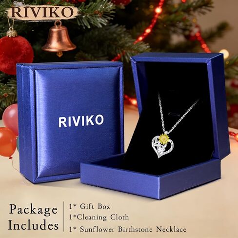 RIVIKO Valentine's Day Gifts for Her-Sunflower Birthstone Necklace for Women,925 Sterling Silver Heart Pendant,Anniversary Birthday Gifts for Women,Birthstone Jewelry for Wife Mother in Saudi Arabia