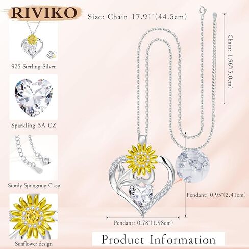 RIVIKO Valentine's Day Gifts for Her-Sunflower Birthstone Necklace for Women,925 Sterling Silver Heart Pendant,Anniversary Birthday Gifts for Women,Birthstone Jewelry for Wife Mother in Saudi Arabia
