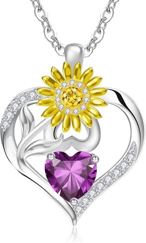 RIVIKO Valentine's Day Gifts for Her-Sunflower Birthstone Necklace for Women,925 Sterling Silver Heart Pendant,Anniversary Birthday Gifts for Women,Birthstone Jewelry for Wife Mother in Saudi Arabia