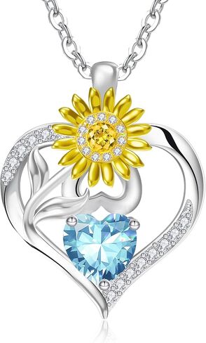 RIVIKO Valentine's Day Gifts for Her-Sunflower Birthstone Necklace for Women,925 Sterling Silver Heart Pendant,Anniversary Birthday Gifts for Women,Birthstone Jewelry for Wife Mother in Saudi Arabia