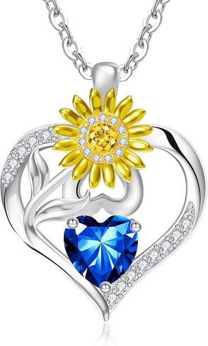 RIVIKO Valentine's Day Gifts for Her-Sunflower Birthstone Necklace for Women,925 Sterling Silver Heart Pendant,Anniversary Birthday Gifts for Women,Birthstone Jewelry for Wife Mother in Saudi Arabia