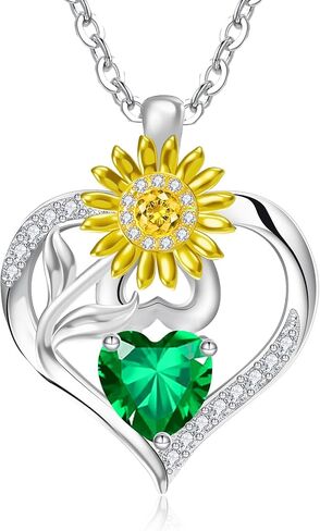 RIVIKO Valentine's Day Gifts for Her-Sunflower Birthstone Necklace for Women,925 Sterling Silver Heart Pendant,Anniversary Birthday Gifts for Women,Birthstone Jewelry for Wife Mother in Saudi Arabia