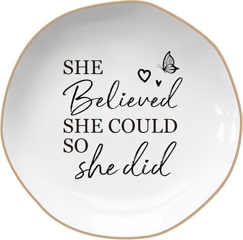 Congratulations for Women - Ceramic Jewelry Tray,Graduation Gifts for Her, New Job Gifts - She Believed She Could so She Did,Master Degree, Phd Graduation Gift for Women in Kuwait