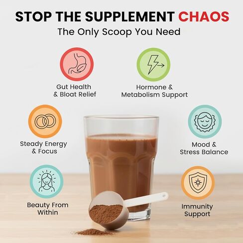 VYB All-in-One Super Powder with Vitamins, Superfoods, Probiotics, Functional Mushrooms, & DIM for Gut Health, Energy, Mood, Hormone Support & Wellness -Chocolate Flavor - 30 Servings in Saudi Arabia