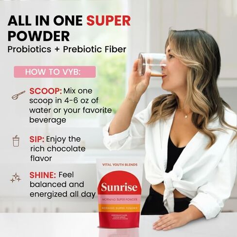 VYB All-in-One Super Powder with Vitamins, Superfoods, Probiotics, Functional Mushrooms, & DIM for Gut Health, Energy, Mood, Hormone Support & Wellness -Chocolate Flavor - 30 Servings in Saudi Arabia