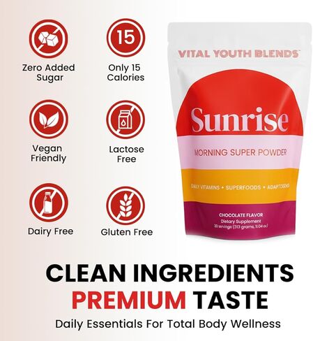 VYB All-in-One Super Powder with Vitamins, Superfoods, Probiotics, Functional Mushrooms, & DIM for Gut Health, Energy, Mood, Hormone Support & Wellness -Chocolate Flavor - 30 Servings in Saudi Arabia
