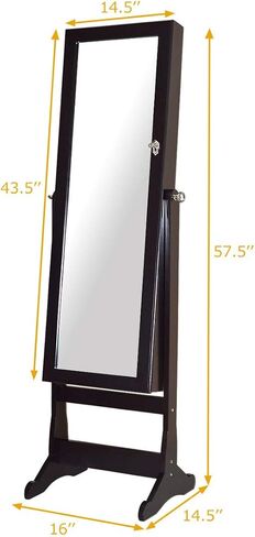 CHARMAID 2 LEDs Standing Jewelry Cabinet with Full Length Mirror, Lockable Mirrored Jewelry Armoire Organizer with Scarf/Bracelet Rod and 2 Drawers, Large Storage Capacity, 4 Adjustable Angle (Brown) in Saudi Arabia