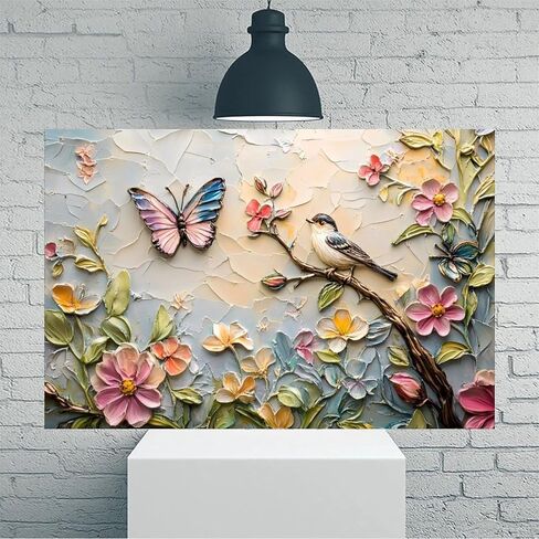 Bird Butterfly Floral Painting Vintage Rustic Canvas Wall Art - 12x18in Unframed Poster- Home & Office Decor for Living Room, Bedroom, Kitchen & Cafe in Saudi Arabia