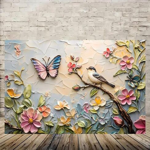 Bird Butterfly Floral Painting Vintage Rustic Canvas Wall Art - 12x18in Unframed Poster- Home & Office Decor for Living Room, Bedroom, Kitchen & Cafe in Saudi Arabia