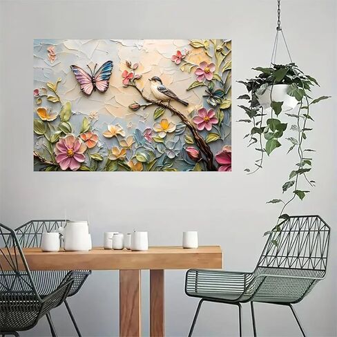 Bird Butterfly Floral Painting Vintage Rustic Canvas Wall Art - 12x18in Unframed Poster- Home & Office Decor for Living Room, Bedroom, Kitchen & Cafe in Saudi Arabia
