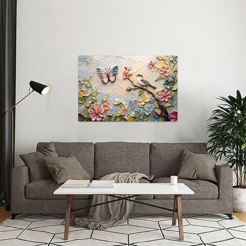 Bird Butterfly Floral Painting Vintage Rustic Canvas Wall Art - 12x18in Unframed Poster- Home & Office Decor for Living Room, Bedroom, Kitchen & Cafe in Saudi Arabia