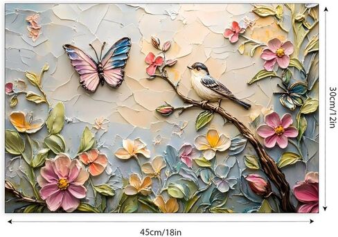 Bird Butterfly Floral Painting Vintage Rustic Canvas Wall Art - 12x18in Unframed Poster- Home & Office Decor for Living Room, Bedroom, Kitchen & Cafe in Saudi Arabia