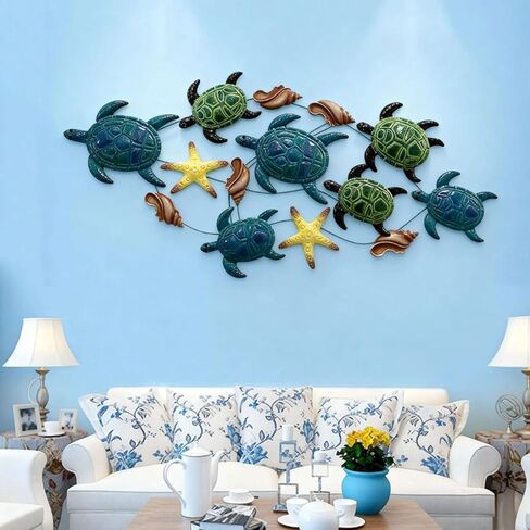 Brogana Coastal Metal Sea Turtle Wall Art Decor, Large 3D Metal Sea Turtles Artwork, Nautical Hanging Art, for Indoor Outdoor Bathroom Garden in Saudi Arabia