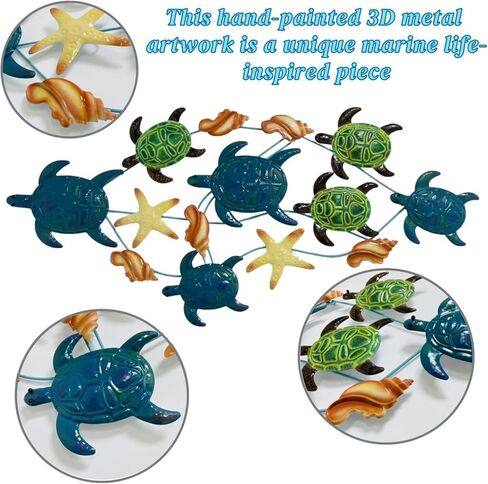 Brogana Coastal Metal Sea Turtle Wall Art Decor, Large 3D Metal Sea Turtles Artwork, Nautical Hanging Art, for Indoor Outdoor Bathroom Garden in Saudi Arabia