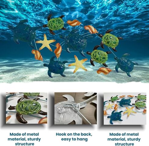 Brogana Coastal Metal Sea Turtle Wall Art Decor, Large 3D Metal Sea Turtles Artwork, Nautical Hanging Art, for Indoor Outdoor Bathroom Garden in Saudi Arabia