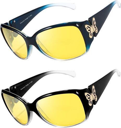 HASFOX Women's Night Vision Driving Glasses Butterfly Night Time Yellow Glasses Anti Glare Polarized UV Protection H2301 in Saudi Arabia