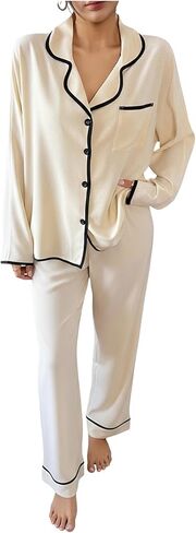 SHENHE Women's Button Up Pajamas Set Long Sleeve Sleepwear Pants Soft Pjs Fall Lounge Set in Saudi Arabia