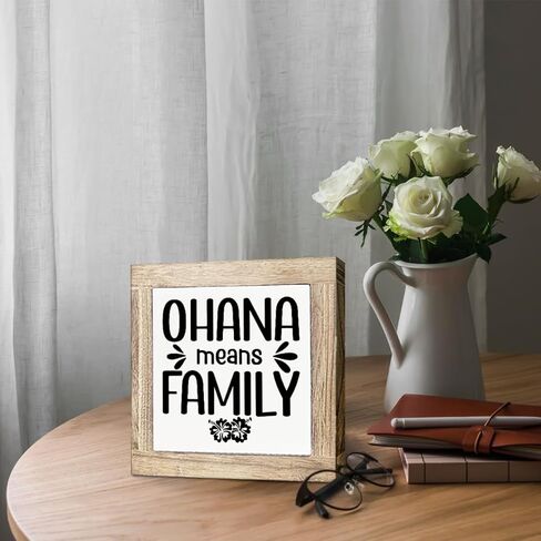 Family Signs Decor, Ohaha Means Family Sign, Decorative Wooden Table Sign, Rustic Farmhouse Home Decor, Shelf Decoration, Wood Block Box Plaque for Living Room, Housewarming Gifts 5.9X5.9X0.7inches in Kuwait