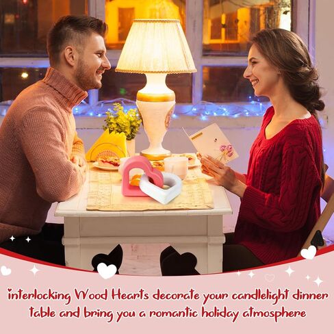 Beeveer Valentines Decor Wooden Connected Hearts Romantic Heart Gifts Wood Valentines Interlocking Love Decorations for Wedding Anniversary Her Him Couple Engagement(Pink, White) in Saudi Arabia