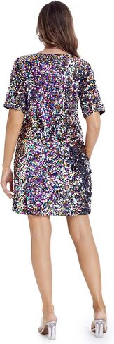 Women's Sequin Dress Sparkly Crew Neck T-Shirt Dress Half Sleeve Glitter Night Out Party Club Shift Dresses in Saudi Arabia