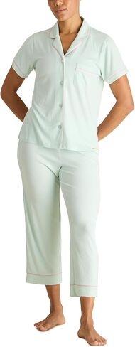 BCBGMAXAZRIA womens Ribbed Pajama Set Short Sleeve Notch Collar With Pants in Saudi Arabia