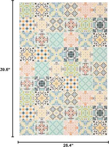 سجادة منطقة مجموعة الأرضيات من الفينيل من SAFAVIEH - 2'2 بوصة × 3'3 بوصة، أزرق وأصفر، تصميم متين لسجادة الأرضية، لا يتساقط ويسهل العناية بها، مثالية للمناطق ذات حركة المرور العالية في غرفة المعيشة وغرفة النوم (VNF112M) in Kuwait