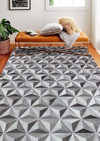 Leather Diamond Hairon Cowhide Leather Rug - Elegant and Contemporary Floor Accent (Grey_8X10) in Saudi Arabia