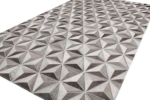 Leather Diamond Hairon Cowhide Leather Rug - Elegant and Contemporary Floor Accent (Grey_8X10) in Saudi Arabia