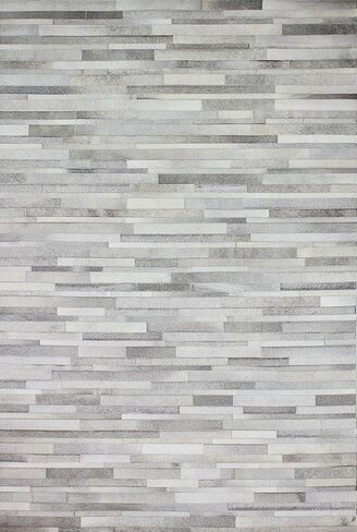 ECLATIQUE RUG Cowhide Leather Rug for Living Room 9.9x14 Natural Leather Rug Silver Modern Stripes Style Floor Carpet for Home Decor | Superior Indoor Area Rug in Saudi Arabia