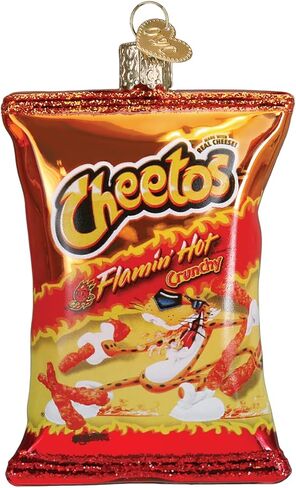 Old World Christmas Flamin' Hot Cheetos Glass Blown Ornament for Christmas Tree, Handcrafted Holiday Decoration, Snack Collection in Saudi Arabia