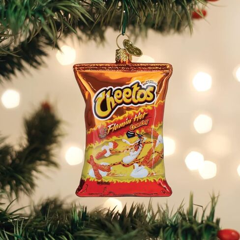 Old World Christmas Flamin' Hot Cheetos Glass Blown Ornament for Christmas Tree, Handcrafted Holiday Decoration, Snack Collection in Saudi Arabia