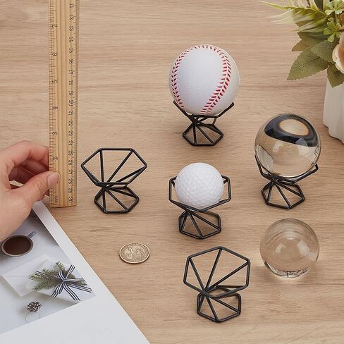 FINGERINSPIRE 5 Pcs Crystal Ball Display Stand Hexagon Iron Display Stand 2.1x2.4x1.6Inch Black Metal Display Stand for Crystal Glass Lens Ball Glass Ball Base Divination Photography Lensball Base in Saudi Arabia