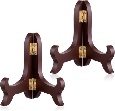 Telooco 2 PCS Wooden Plate Stands for Display, 4" Easel Plate Holder Brown Folding Display Stand Small Picture Stands Decorative Plates Holder for Display Picture Frame Book Dish Artwork Easels in Saudi Arabia