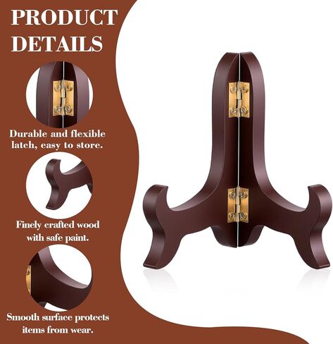 Telooco 2 PCS Wooden Plate Stands for Display, 4" Easel Plate Holder Brown Folding Display Stand Small Picture Stands Decorative Plates Holder for Display Picture Frame Book Dish Artwork Easels in Saudi Arabia