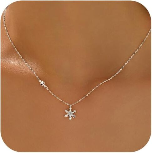 Snowflake Necklace for Women, 925 Sterling Silver CZ Crystals Snowflake Pendant Necklace to Daughter 14k Gold Plated Sparkle Winter Snowflake Flower Valentines Day Choker Necklace Jewelry Gift in Saudi Arabia