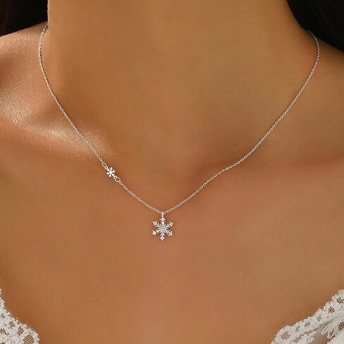 Snowflake Necklace for Women, 925 Sterling Silver CZ Crystals Snowflake Pendant Necklace to Daughter 14k Gold Plated Sparkle Winter Snowflake Flower Valentines Day Choker Necklace Jewelry Gift in Saudi Arabia