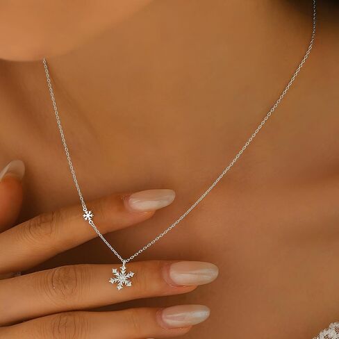 Snowflake Necklace for Women, 925 Sterling Silver CZ Crystals Snowflake Pendant Necklace to Daughter 14k Gold Plated Sparkle Winter Snowflake Flower Valentines Day Choker Necklace Jewelry Gift in Saudi Arabia