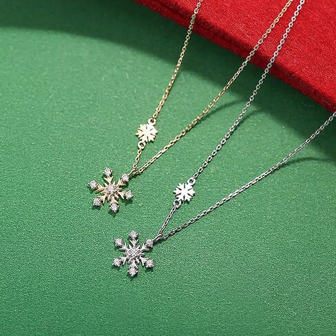 Snowflake Necklace for Women, 925 Sterling Silver CZ Crystals Snowflake Pendant Necklace to Daughter 14k Gold Plated Sparkle Winter Snowflake Flower Valentines Day Choker Necklace Jewelry Gift in Saudi Arabia