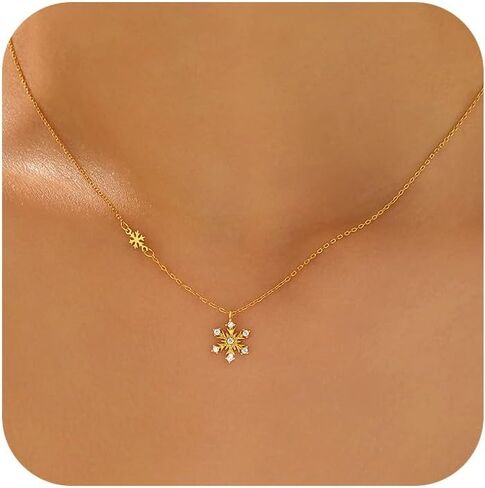 Snowflake Necklace for Women, 925 Sterling Silver CZ Crystals Snowflake Pendant Necklace to Daughter 14k Gold Plated Sparkle Winter Snowflake Flower Valentines Day Choker Necklace Jewelry Gift in Saudi Arabia