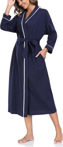 COLORFULLEAF Women's 100% Cotton Robes Lightweight Kimono Long Soft Bathrobe for Women with Pockets in Saudi Arabia