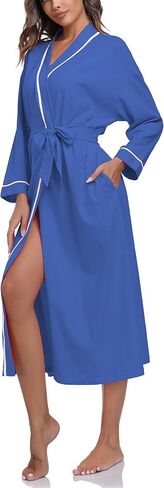 COLORFULLEAF Women's 100% Cotton Robes Lightweight Kimono Long Soft Bathrobe for Women with Pockets in Saudi Arabia