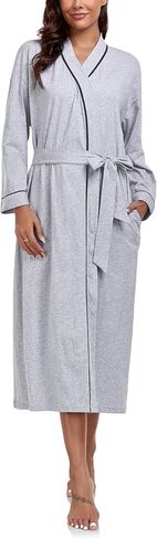 COLORFULLEAF Women's 100% Cotton Robes Lightweight Kimono Long Soft Bathrobe for Women with Pockets in Saudi Arabia