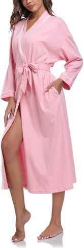 COLORFULLEAF Women's 100% Cotton Robes Lightweight Kimono Long Soft Bathrobe for Women with Pockets in Saudi Arabia