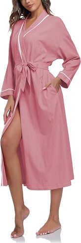 COLORFULLEAF Women's 100% Cotton Robes Lightweight Kimono Long Soft Bathrobe for Women with Pockets in Saudi Arabia