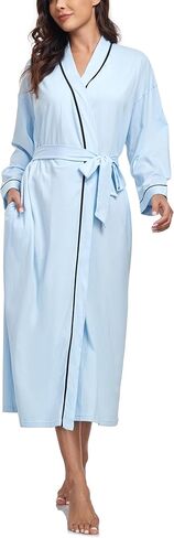 COLORFULLEAF Women's 100% Cotton Robes Lightweight Kimono Long Soft Bathrobe for Women with Pockets in Saudi Arabia