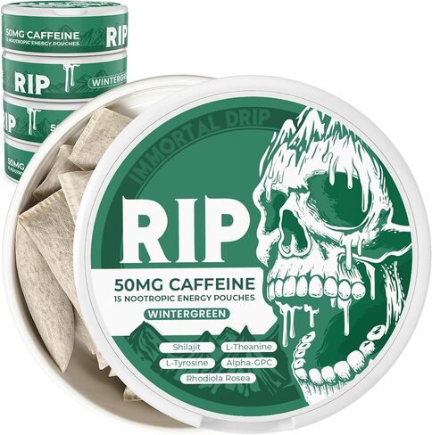 Immortal Drip RIP Nootropic Energy Pouches (Wintergreen) – 5 Cans – 15 Pouches per Can – Clean Energy & Focus Support – 50mg Caffeine, Shilajit, Alpha-GPC, L-Tyrosine, Rhodiola in Saudi Arabia