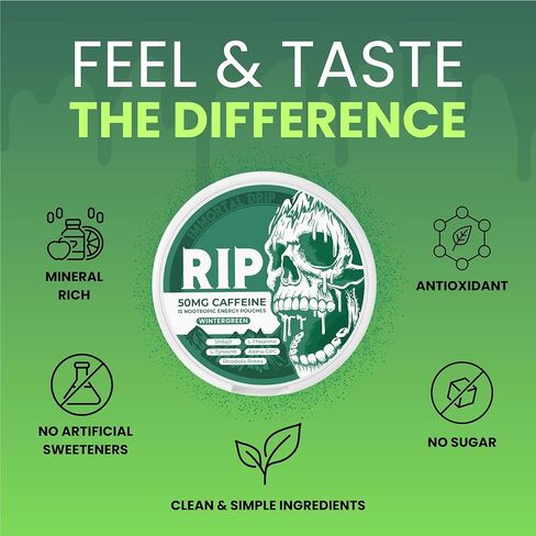Immortal Drip RIP Nootropic Energy Pouches (Wintergreen) – 5 Cans – 15 Pouches per Can – Clean Energy & Focus Support – 50mg Caffeine, Shilajit, Alpha-GPC, L-Tyrosine, Rhodiola in Saudi Arabia